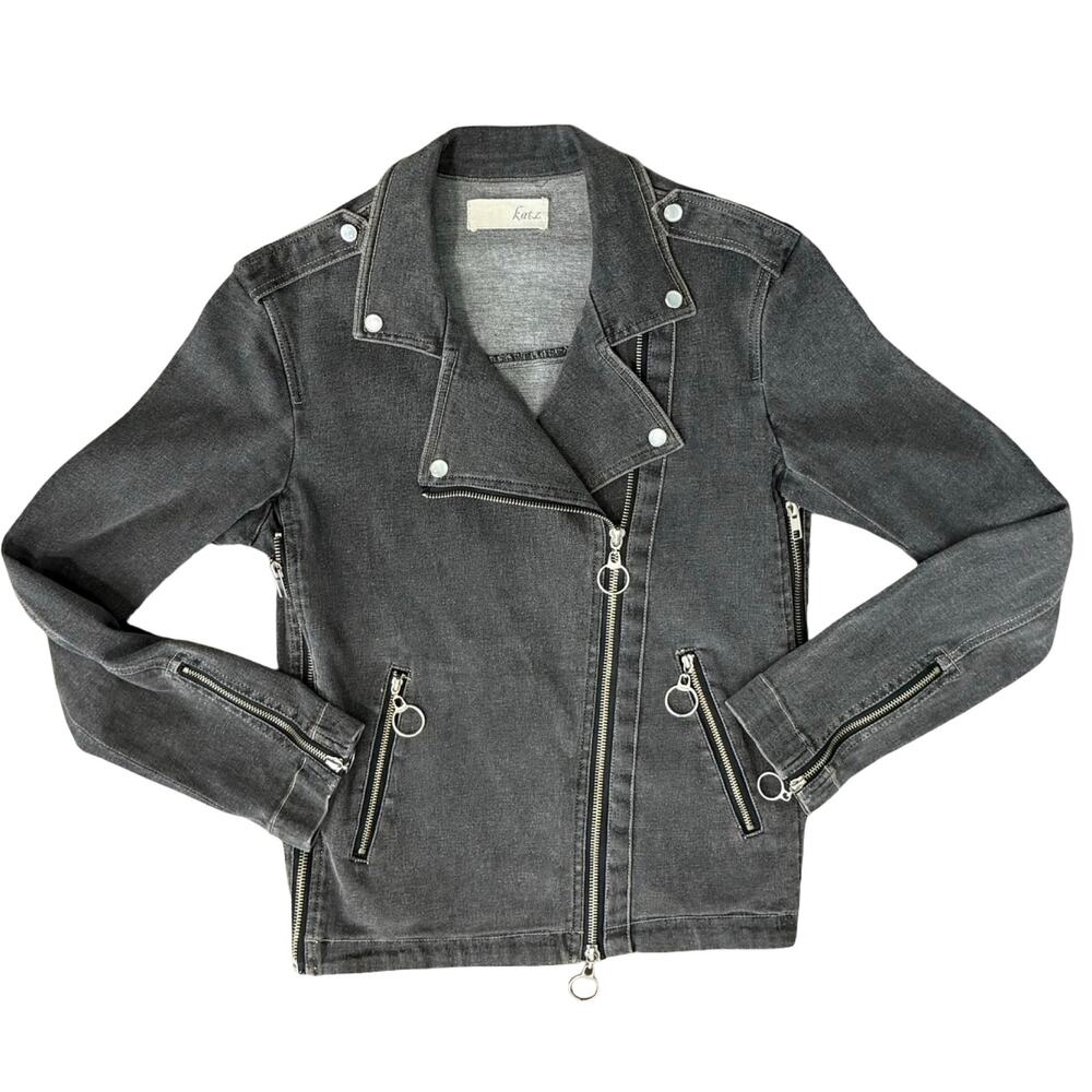 Katz Charcoal Gray Asymmetrical Zipper Pockets Moto Biker Jacket Size 34 / XS - Picture 3 of 13